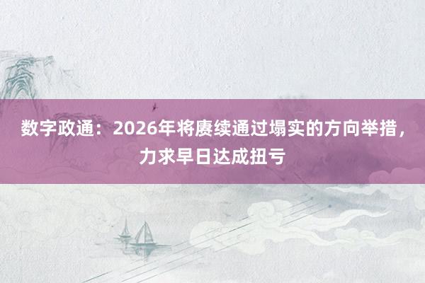 数字政通：2026年将赓续通过塌实的方向举措，力求早日达成扭亏