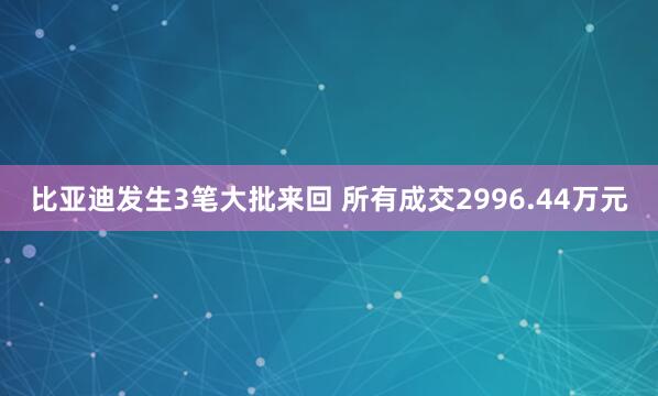 比亚迪发生3笔大批来回 所有成交2996.44万元