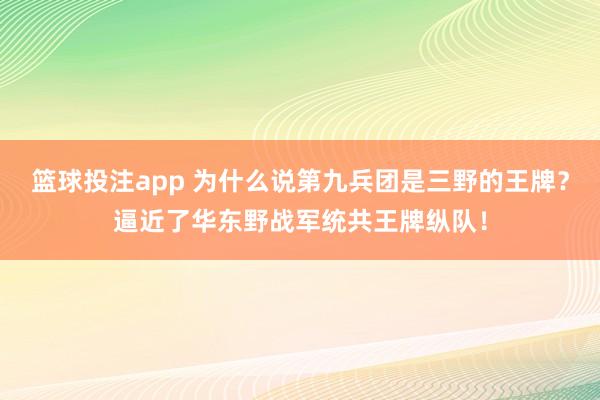 篮球投注app 为什么说第九兵团是三野的王牌？逼近了华东野战军统共王牌纵队！