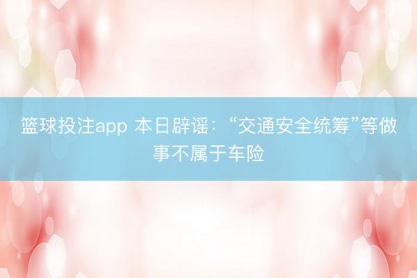 篮球投注app 本日辟谣：“交通安全统筹”等做事不属于车险
