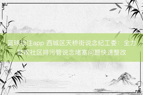 篮球投注app 西城区天桥街说念纪工委：全力鼓吹社区排污管说念堵塞问题快速整改