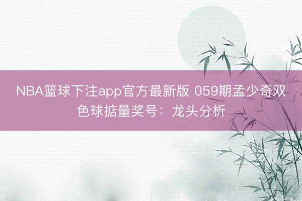 NBA篮球下注app官方最新版 059期孟少奇双色球掂量奖号：龙头分析