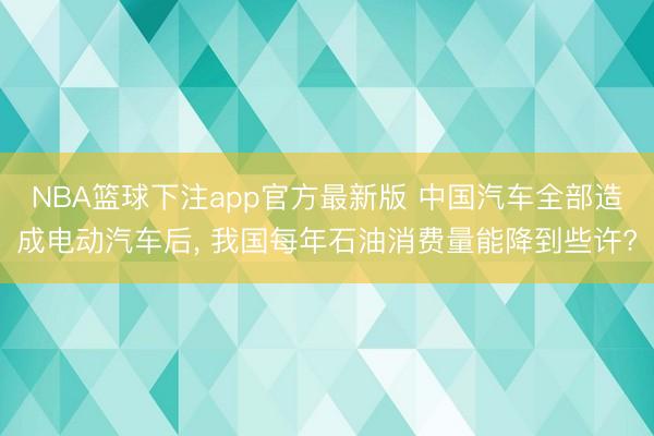 NBA篮球下注app官方最新版 中国汽车全部造成电动汽车后,