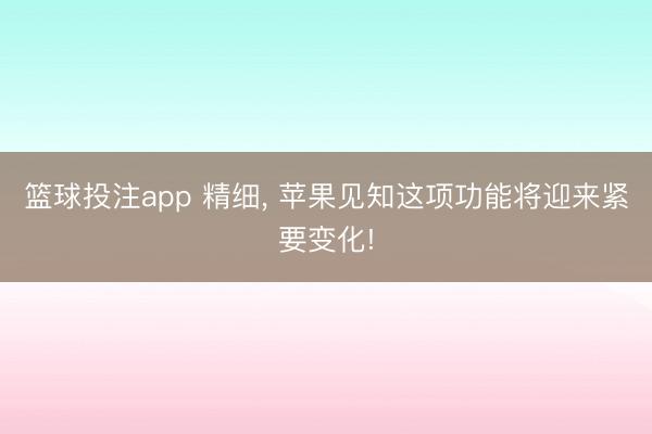 篮球投注app 精细, 苹果见知这项功能将迎来紧要变化!